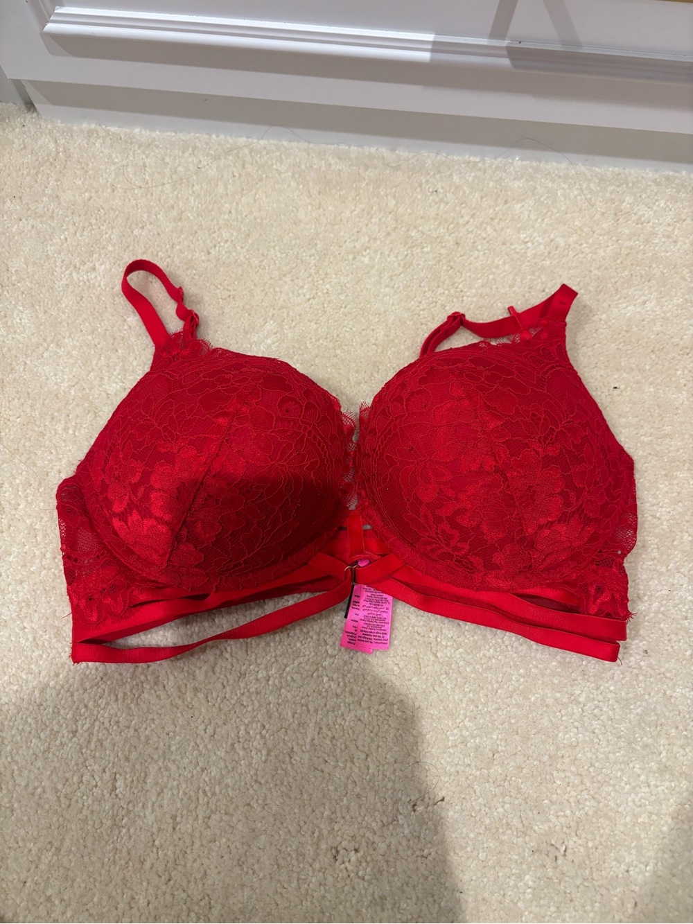 La SENZA Red Lace Push-Up Bra with Strappy Underband